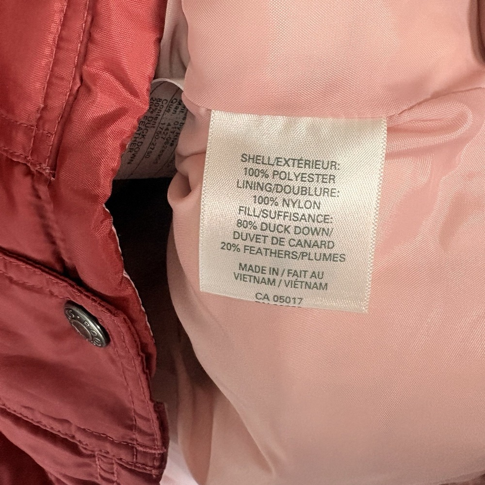 Roots Quilted Down Vest Womens Sz L Red Pink Full Zip Snap Mock Neck Pockets - Picture 5 of 8